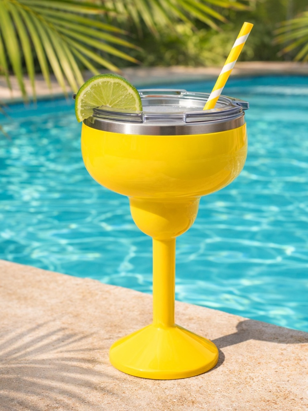 Bright Yellow 13 oz Margarita Tumbler w Lid Poolside Summer Cup insulated